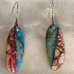 Natural Pink & Blue Imperial Jasper Teardrop Earrings